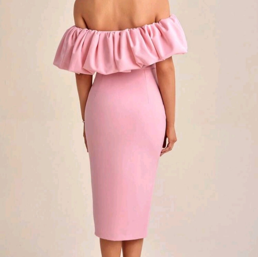 Beautiful Blush off the shoulder Ruffle dress